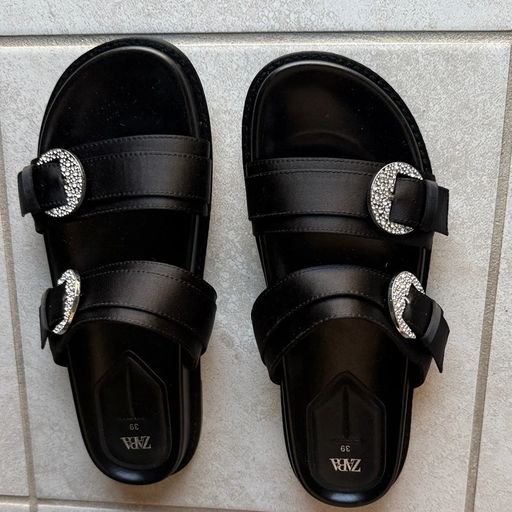 Zara Black Sandals with Sparkling Buckles - Picture 3 of 3